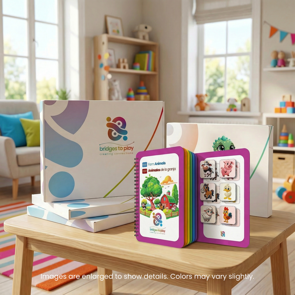 Educational books and materials on a table in a bright, child-friendly room.