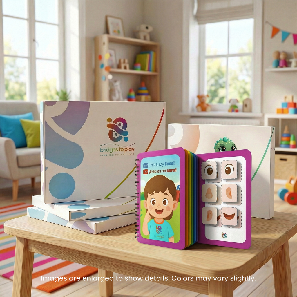 Educational toy set on a table in a child-friendly room with colorful decor.