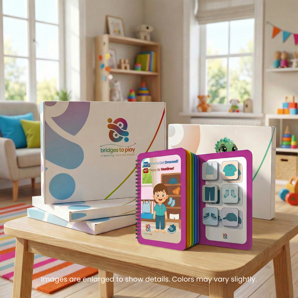 Educational books for children on a table in a bright, child-friendly room.